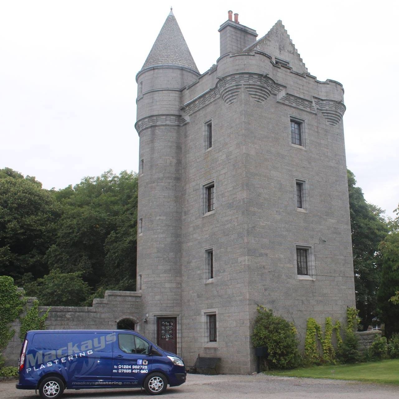 Mackays Plastering branded van on site in Aberdeenshire